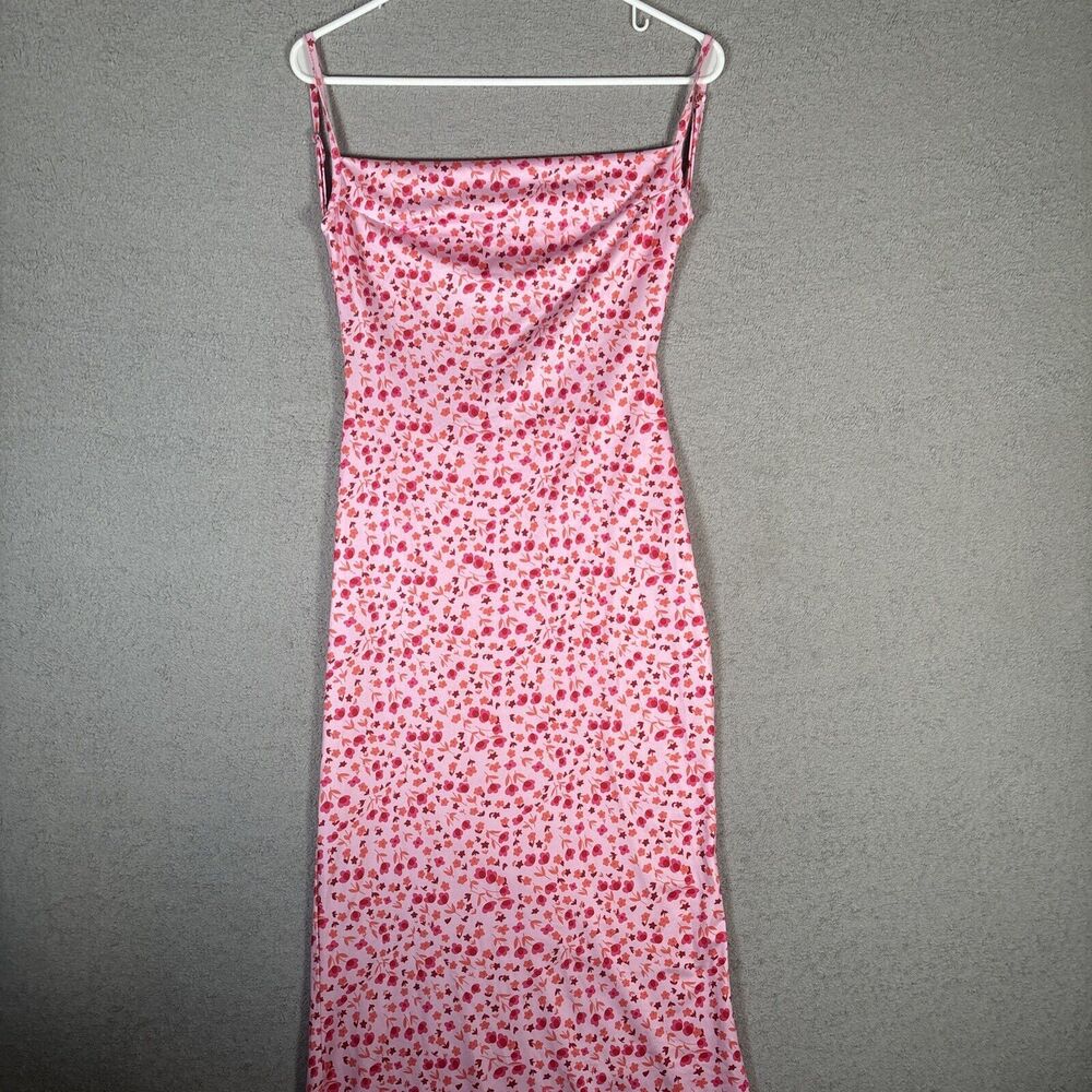 Women’s Size Small Flower AOP Pink Slip Dress Backless Y2K 90s Maxi Spring Dress